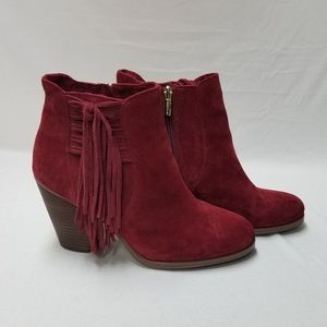 Vince Camuto Red Suede Fringe Ankle Boots, Size 9M